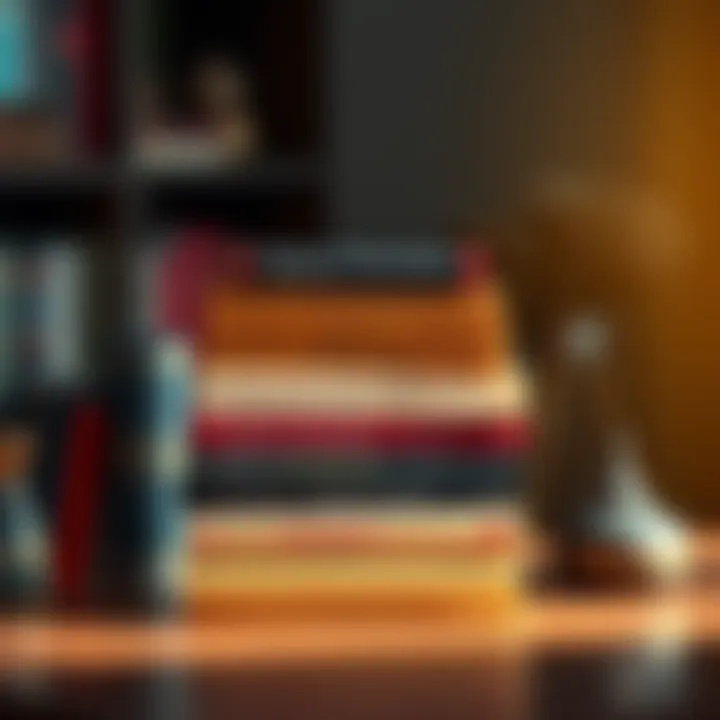 A collection of books stacked on a table featuring titles on Advaita philosophy