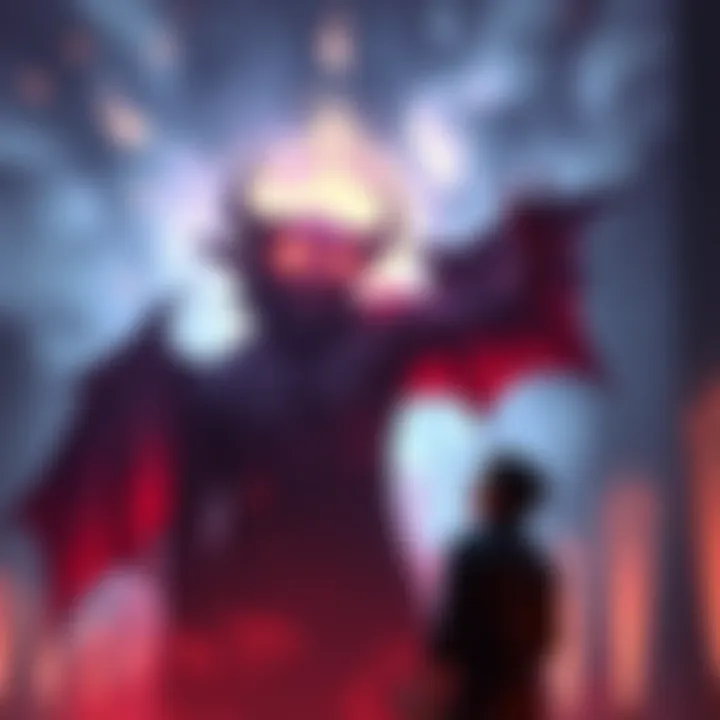 Advice from Demons A dark figure representing a demon offering advice, surrounded by light symbolizing empowerment and clarity, with a person listening attentively in the foreground.