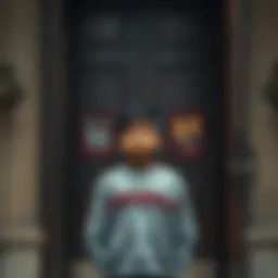 A young boy at a church door with a concerned expression, symbolizing the search for Aesha Muhammed, who disappeared 25 years ago, leaving him behind.