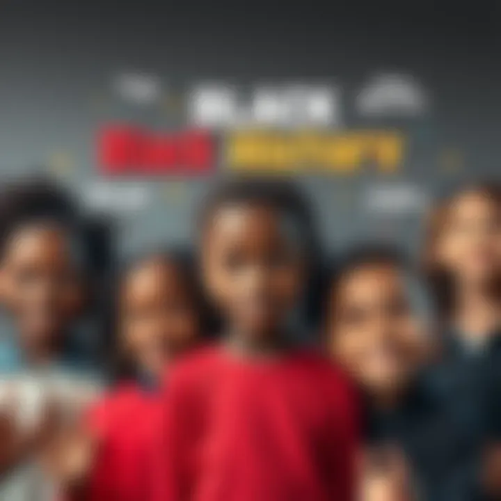 A group of diverse Black children smiling and giving positive affirmations, surrounded by uplifting quotes and a colorful background celebrating Black History Month.