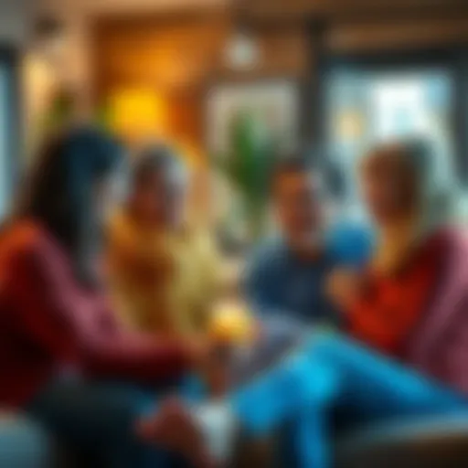 A group of friends sharing positive affirmations in a cozy setting, smiling and supporting each other.