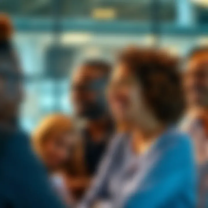 A group of diverse people smiling and nodding in agreement during a conversation, showcasing positive interaction.