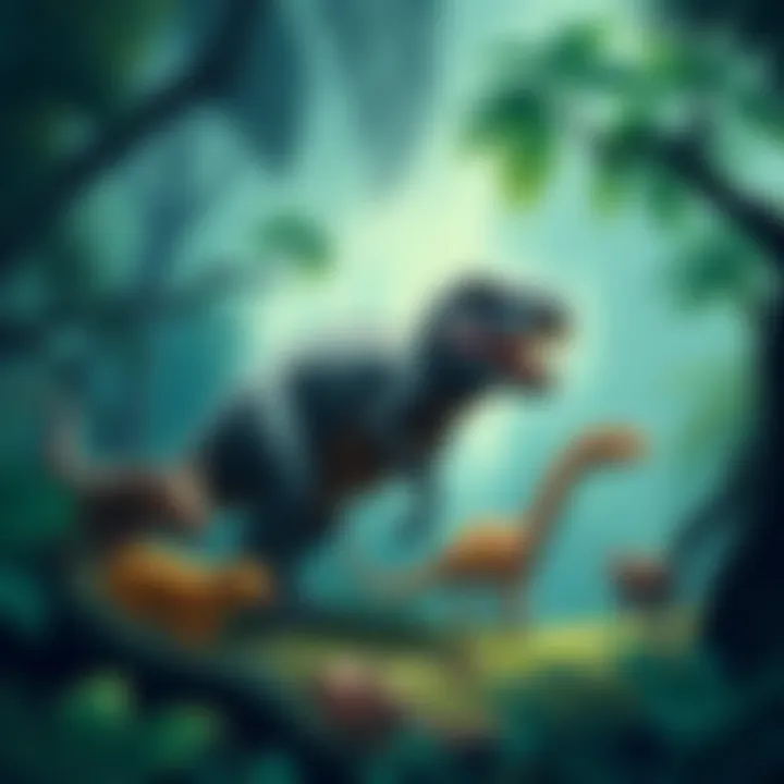 Illustration of various African cryptids, including a large dinosaur-like creature and lesser-known animals in a jungle setting.