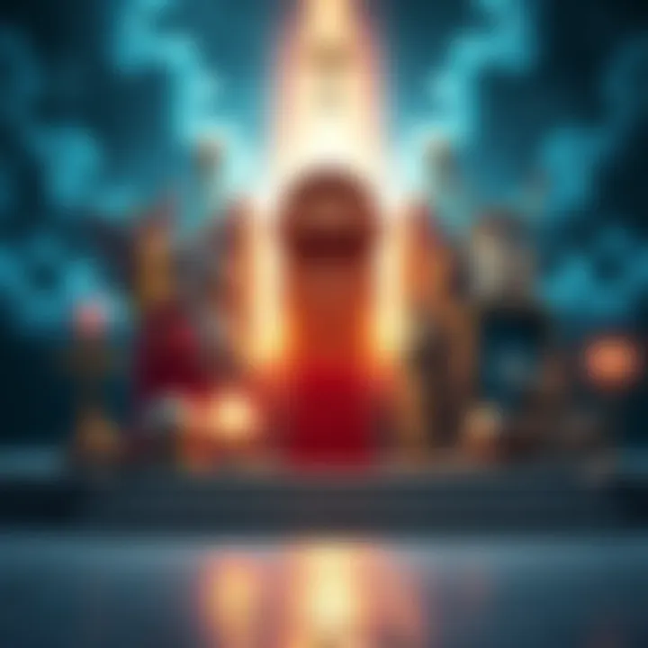 A collection of symbols representing different beliefs about the afterlife, including light, a staircase, and a doorway.