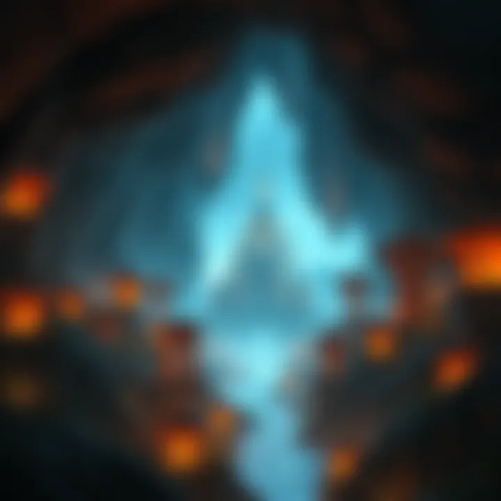 Agartha, a mythical city beneath the Earth, depicted with glowing structures and a lush underground environment.