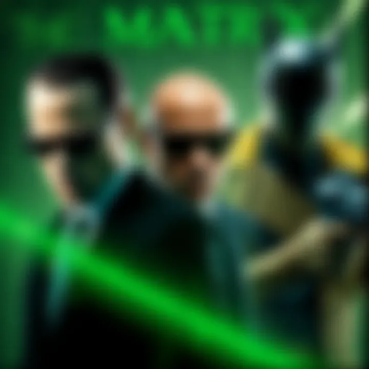 A collage showing agents from The Matrix and Men in Black, illustrating their roles and styles, including a suited figure with sunglasses and a futuristic character, representing themes of control and identity.