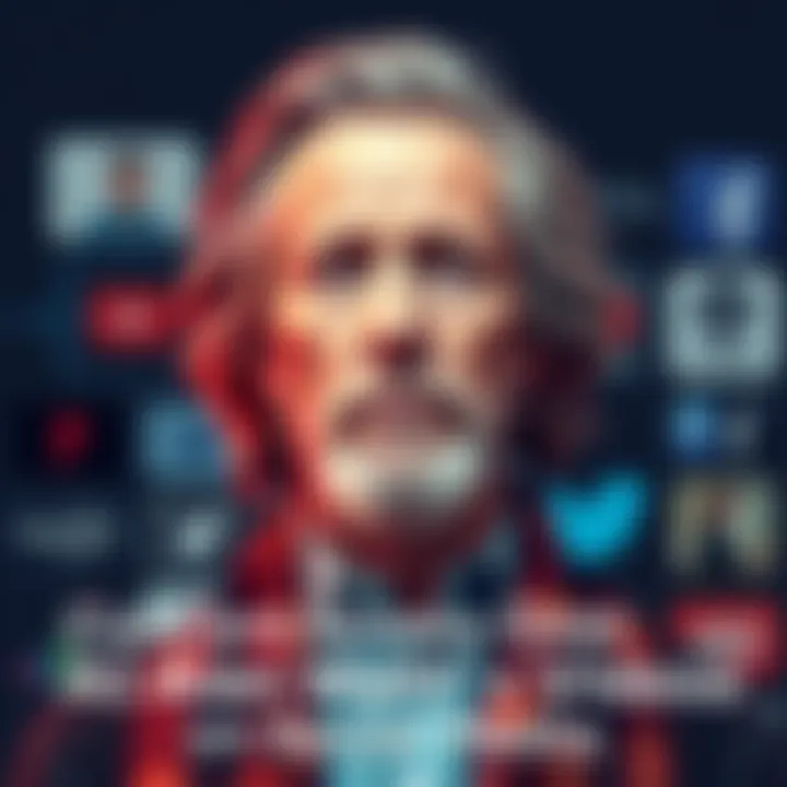 A collage of Alan Watts with text about AI-generated videos, showing social media icons and people discussing