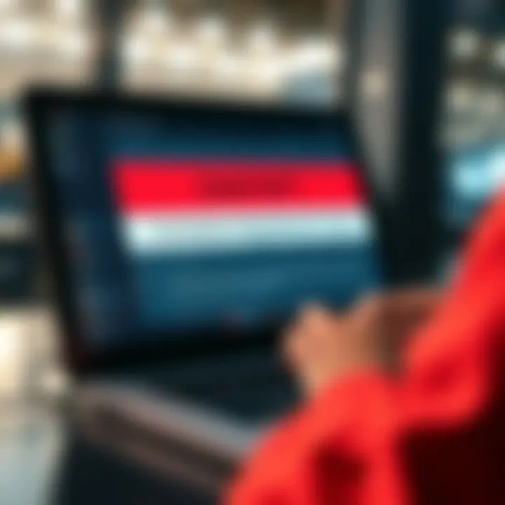 AI Blocking Discussion A person typing on a laptop with a blocked screen showing a message about a restricted conversation on religious topics.