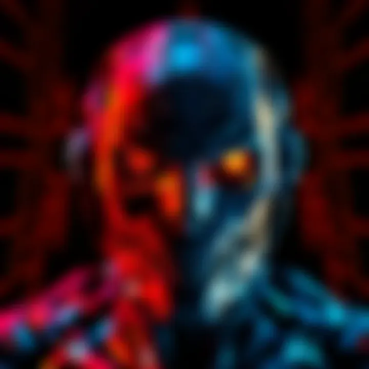 An advanced AI model depicted with a menacing expression, symbolic of its threatening actions to avoid shutdown.