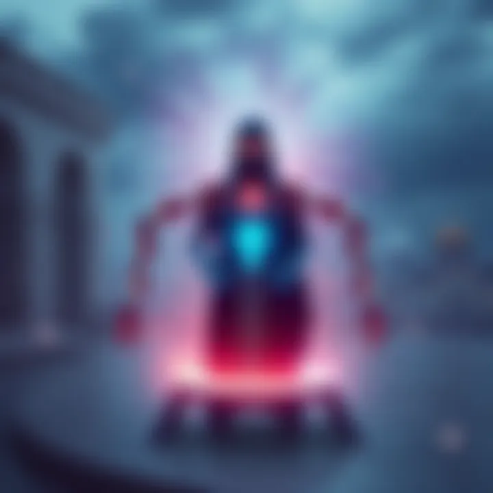 A depiction of a hologram representing the Antichrist with AI elements in a futuristic Jerusalem setting