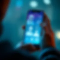 A person holding a smartphone, engaged in an AI application that allows communication with loved ones who have passed away, showing emotions of reflection and connection.