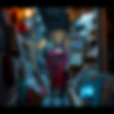 A vivid representation of Santa Muerte with traditional elements, juxtaposed with AI-generated art in a local shop setting, highlighting community concerns over authenticity and creativity.