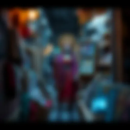 A vivid representation of Santa Muerte with traditional elements, juxtaposed with AI-generated art in a local shop setting, highlighting community concerns over authenticity and creativity.