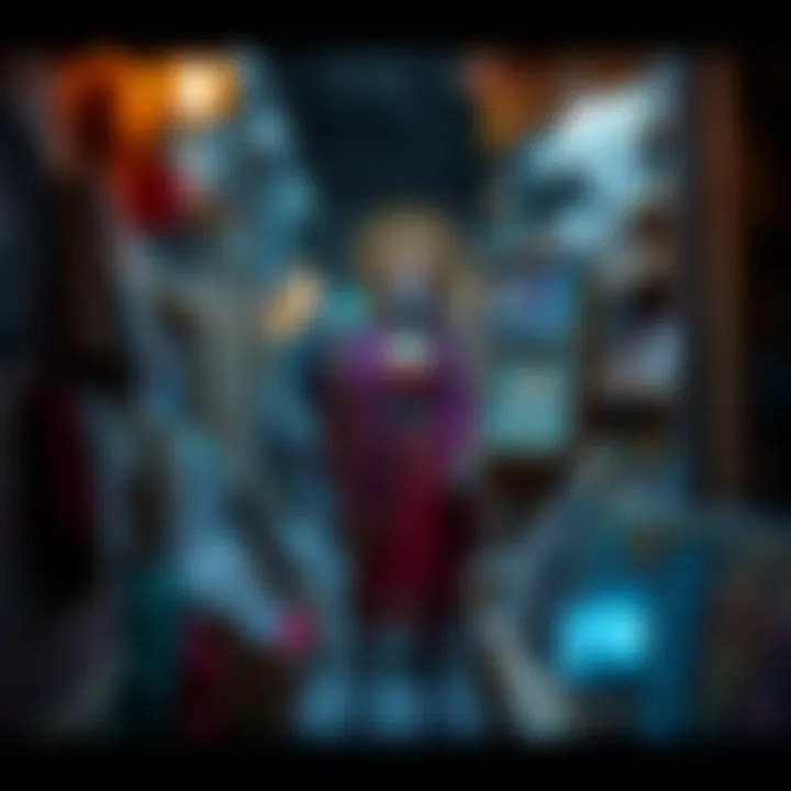 A vivid representation of Santa Muerte with traditional elements, juxtaposed with AI-generated art in a local shop setting, highlighting community concerns over authenticity and creativity.