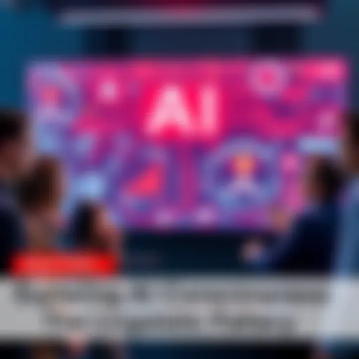 A group of people engaged in a conversation about AI and consciousness with a digital screen displaying AI concepts in the background.