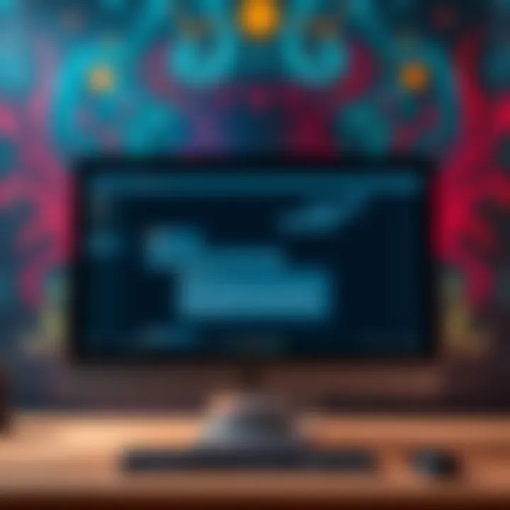 A computer screen shows a chat interface discussing demonic possession, with an abstract representation of AI and spiritual symbols in the background.