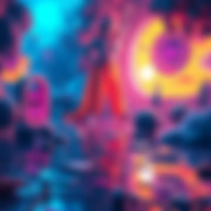 An artist's digital canvas shows a vivid dream scene created with AI, featuring bright colors and surreal elements.