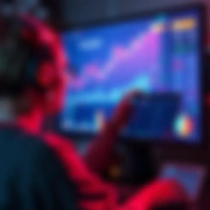A person analyzing economic growth charts on a screen while AI algorithms are displayed in the background