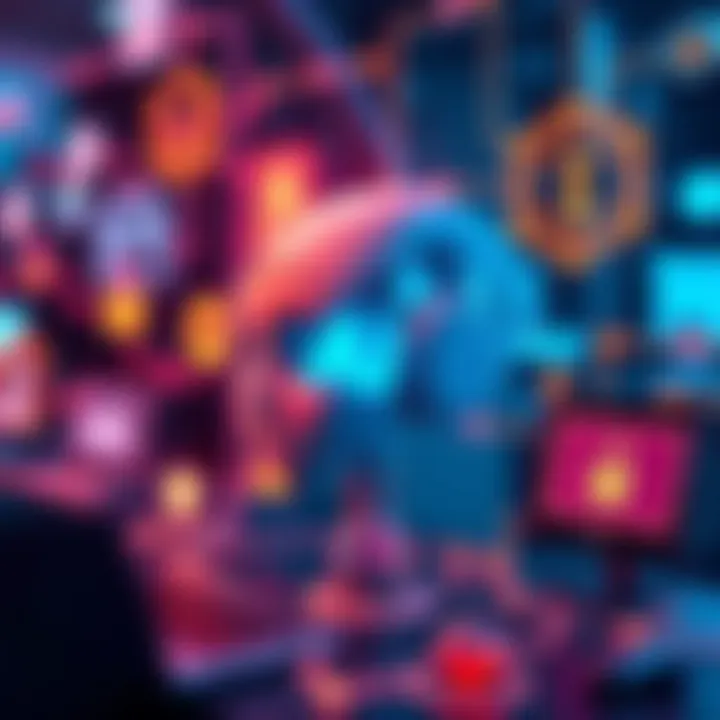 A digital representation of forums connected to AI, with graphics showing information flow and symbols of misinformation