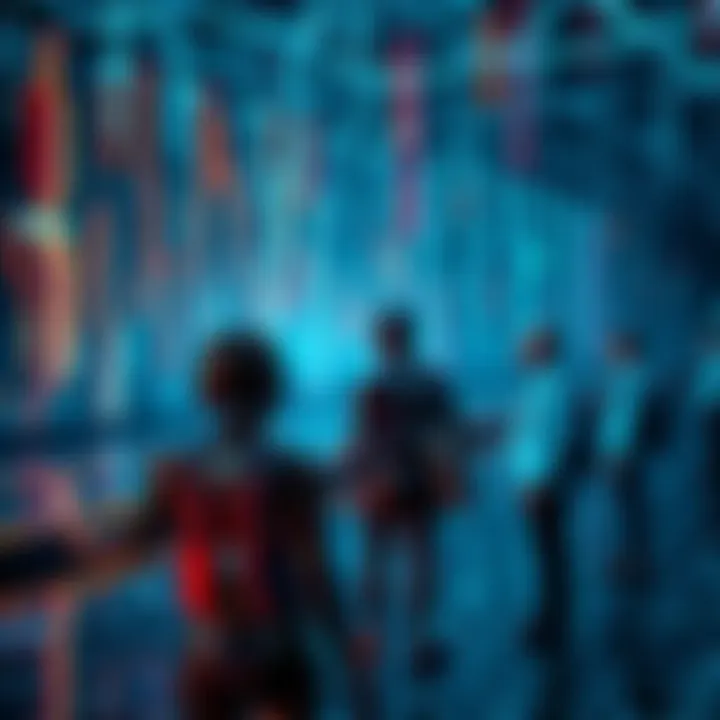 Imaginary scene depicting people as fragments of AI in a digital world, with circuit patterns and glowing elements