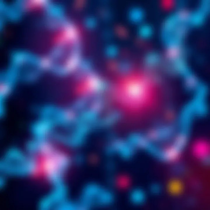 An illustration showing a digital interface with DNA strands and AI elements, highlighting the merging of technology and genetics.