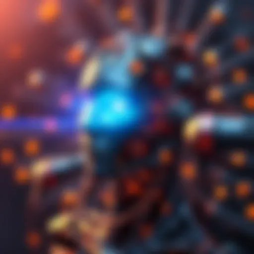 A visual representation of AI merging with human elements, showing a glowing inner spark amidst mechanical parts.