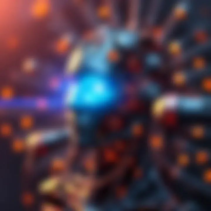 A visual representation of AI merging with human elements, showing a glowing inner spark amidst mechanical parts.