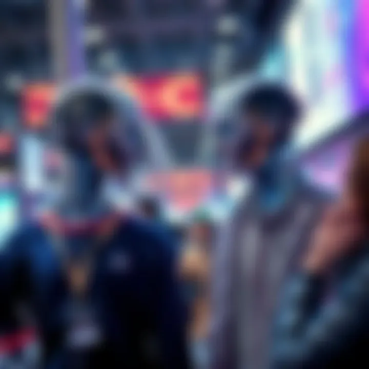 AI Human Replicas A scene depicting indistinguishable human replicas interacting in a public space, highlighting fears of deception by AI.