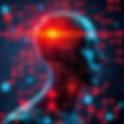 A human figure merging with a digital representation of artificial intelligence, symbolizing the blend of technology and human identity.