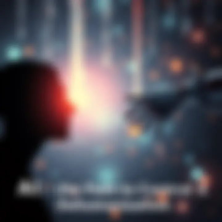 A digital illustration depicting the struggle between humanity and artificial intelligence, showing a human silhouette and robotic arm reaching out towards each other, symbolizing control and dehumanization.