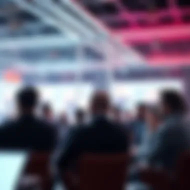 A group of people discussing the risks of artificial intelligence in a forum setting with worried expressions.