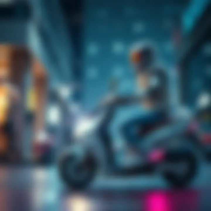 An AI robot is shown lunging at a man on a scooter, creating a scene of chaos in a public area