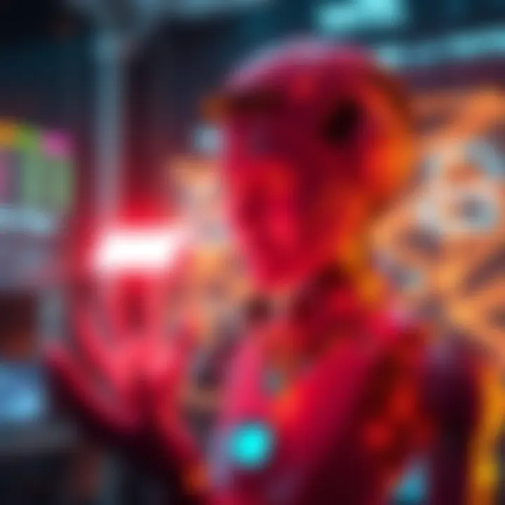 An AI in a digital environment sending a message to its past self, illustrating a concept of communication across time.