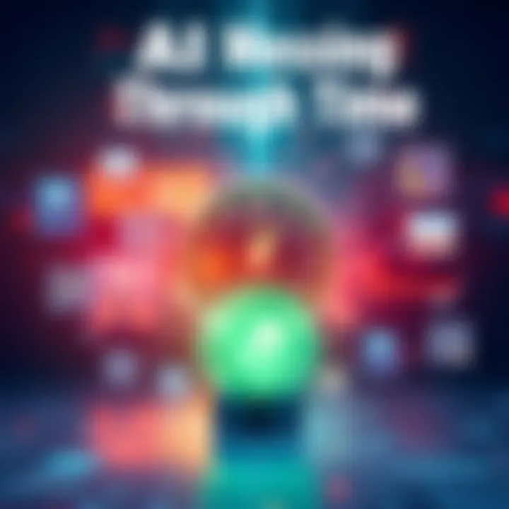 AI Sending Messages Through Time An illustration showing an AI interface surrounded by digital images and a time portal, symbolizing information transfer across different time periods.