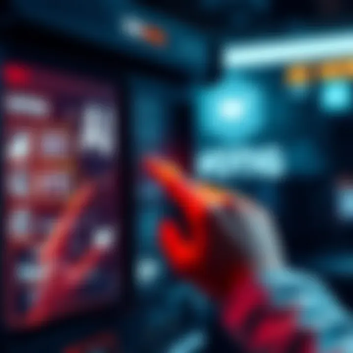 A digital voting machine displaying AI interface with a hand pressing a button, symbolizing technology's influence on democracy.