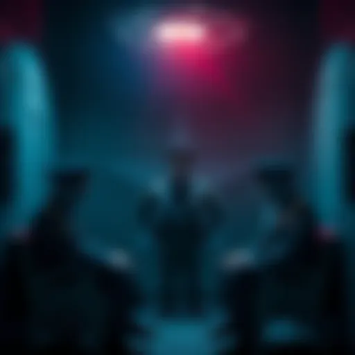 Air Force general talking to a secret Pentagon team in a dimly lit room before disappearing.