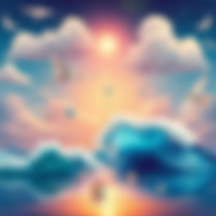 Illustration showing Air and Water signs represented by symbols, with Air signs depicted as clouds and birds, and Water signs as waves and droplets, highlighting their contrasting traits
