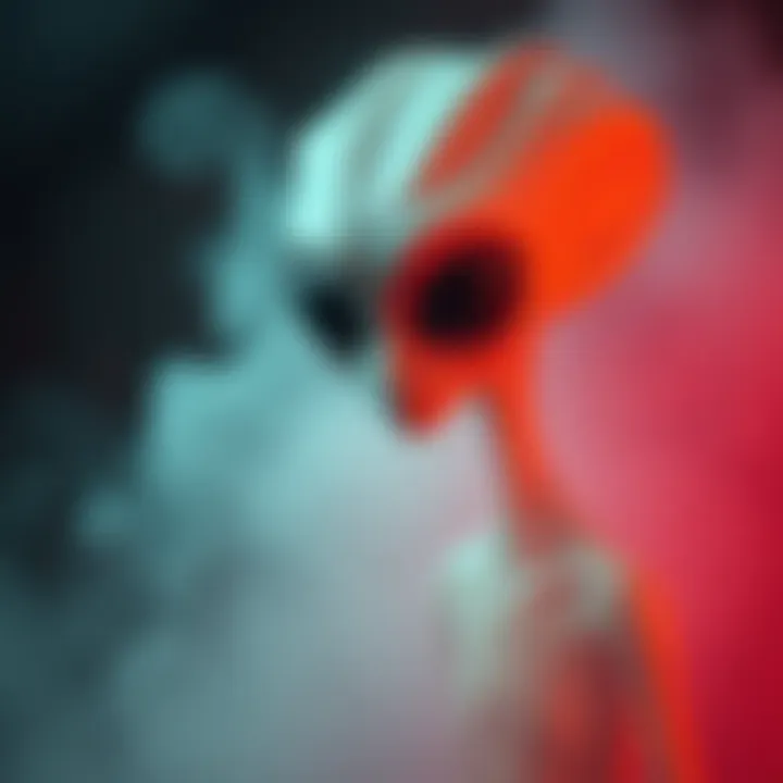 An artistic representation of Airl, an alien being from the Roswell interview, with large eyes and a slender physique, surrounded by a mysterious atmosphere.
