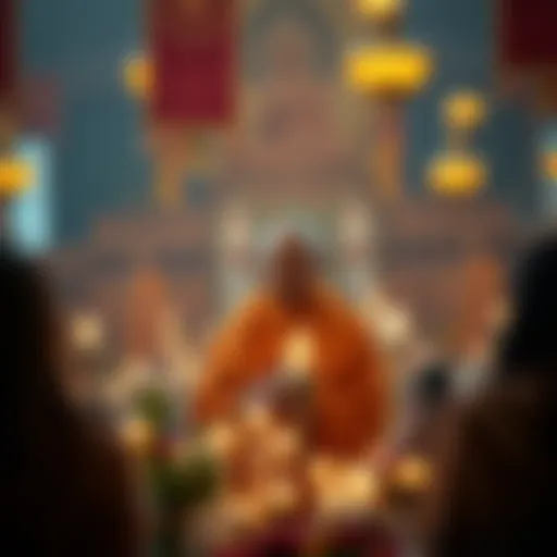Ajahn Ñāṇiko reflecting peacefully during Magha Puja celebrations, surrounded by candles and flowers.