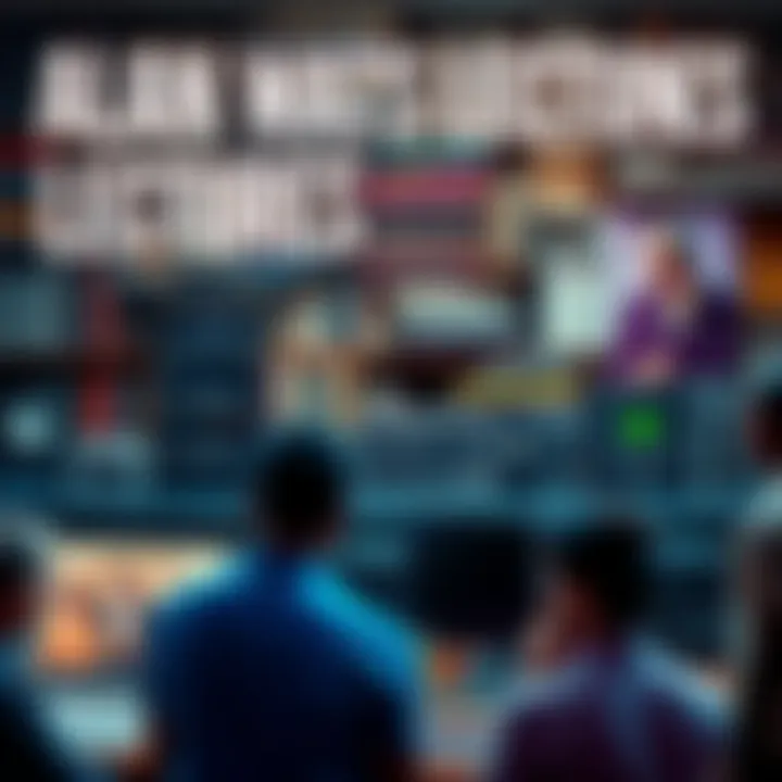 A collage of books and audio equipment representing Alan Watts' lectures, with people gathered discussing access methods.