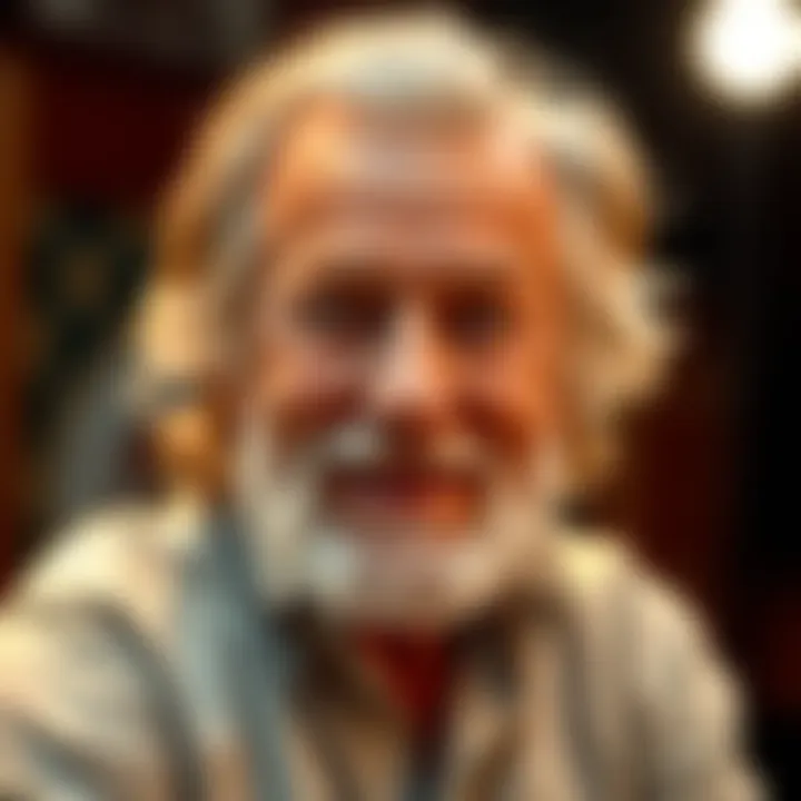 A portrait of Alan Watts, showcasing his smile and thoughtful expression, reflecting his philosophical insights