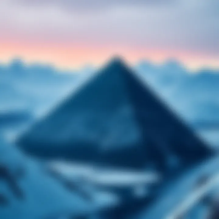 A large dark pyramid structure surrounded by snow-covered mountains in Alaska