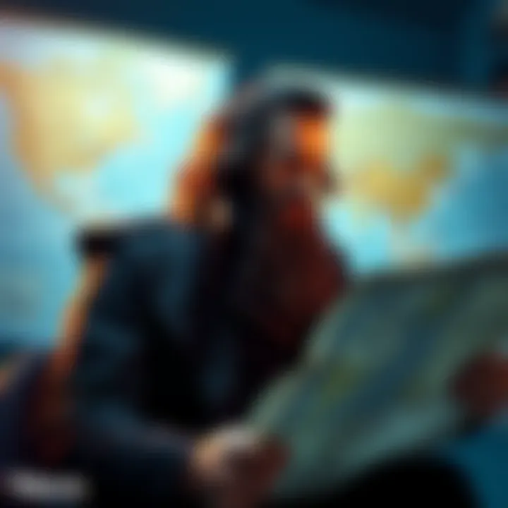 Albert Pike studying a world map, pondering his predictions about world wars