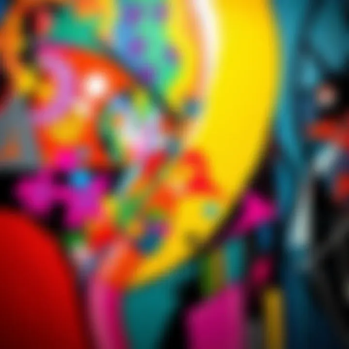 A colorful abstract painting by Albert Lee Terry Jr. showcasing vibrant shapes and cultural influences in Los Angeles.