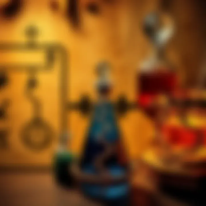 A visual representation of various alchemical paths with symbols representing the straight path, humid path, and royal path, set against an ancient scroll background.