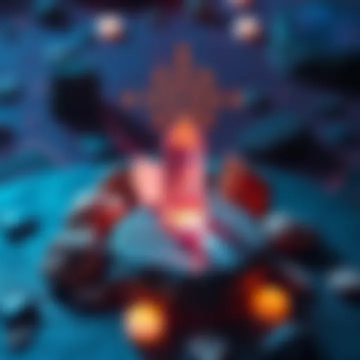 An ethereal depiction of alchemical stones surrounded by mystical symbols and glowing energy.