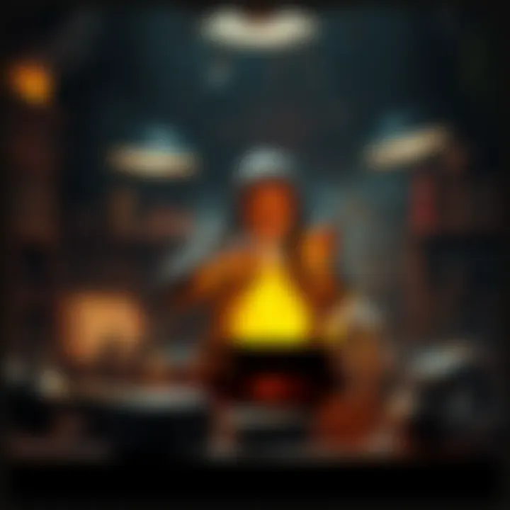 An alchemist stands over a glowing potion in a dimly lit laboratory, surrounded by ancient books and mystical tools, attempting to create gold.