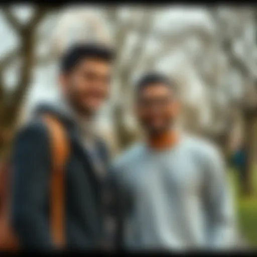 A photo of Alexander and his brother meeting in a park, showcasing their diverse background and family ties.