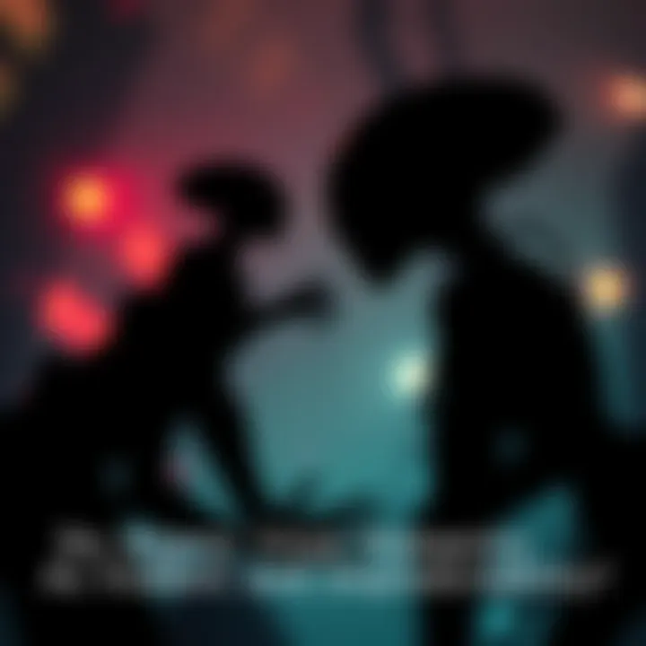 A silhouette of an alien figure observing a human silhouette displaying aggression, symbolizing the perception of violence and unpredictability