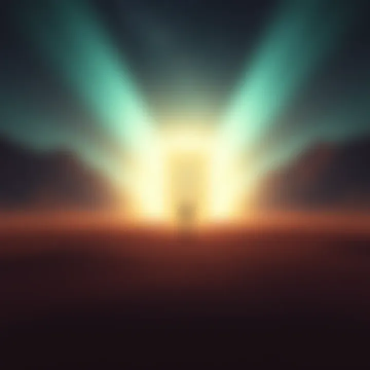 A glowing portal in the desert with a figure approaching it, symbolizing alien encounters, surrounded by stars and a night sky.